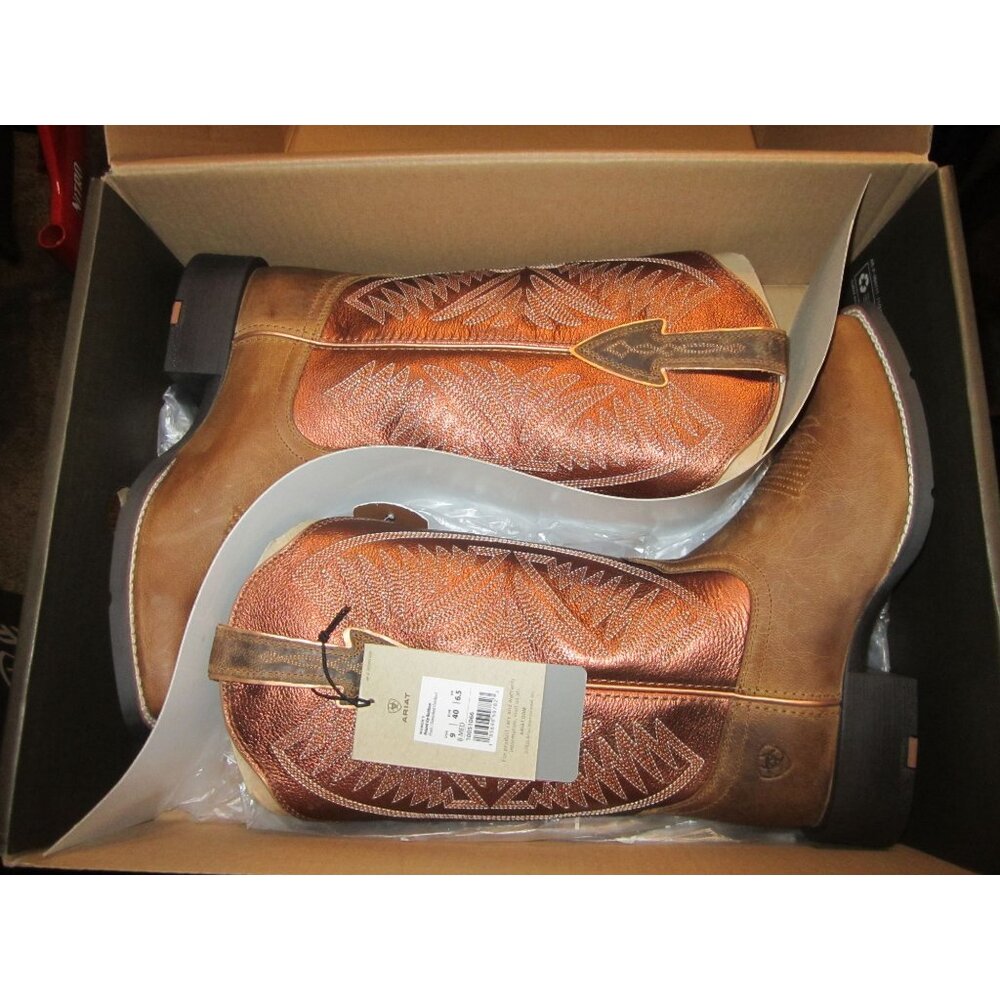 Women's Round  Up Ruidoso Western Boot PEARL BURNISHED CHESTNUT Size 9 B - Picture 10 of 11